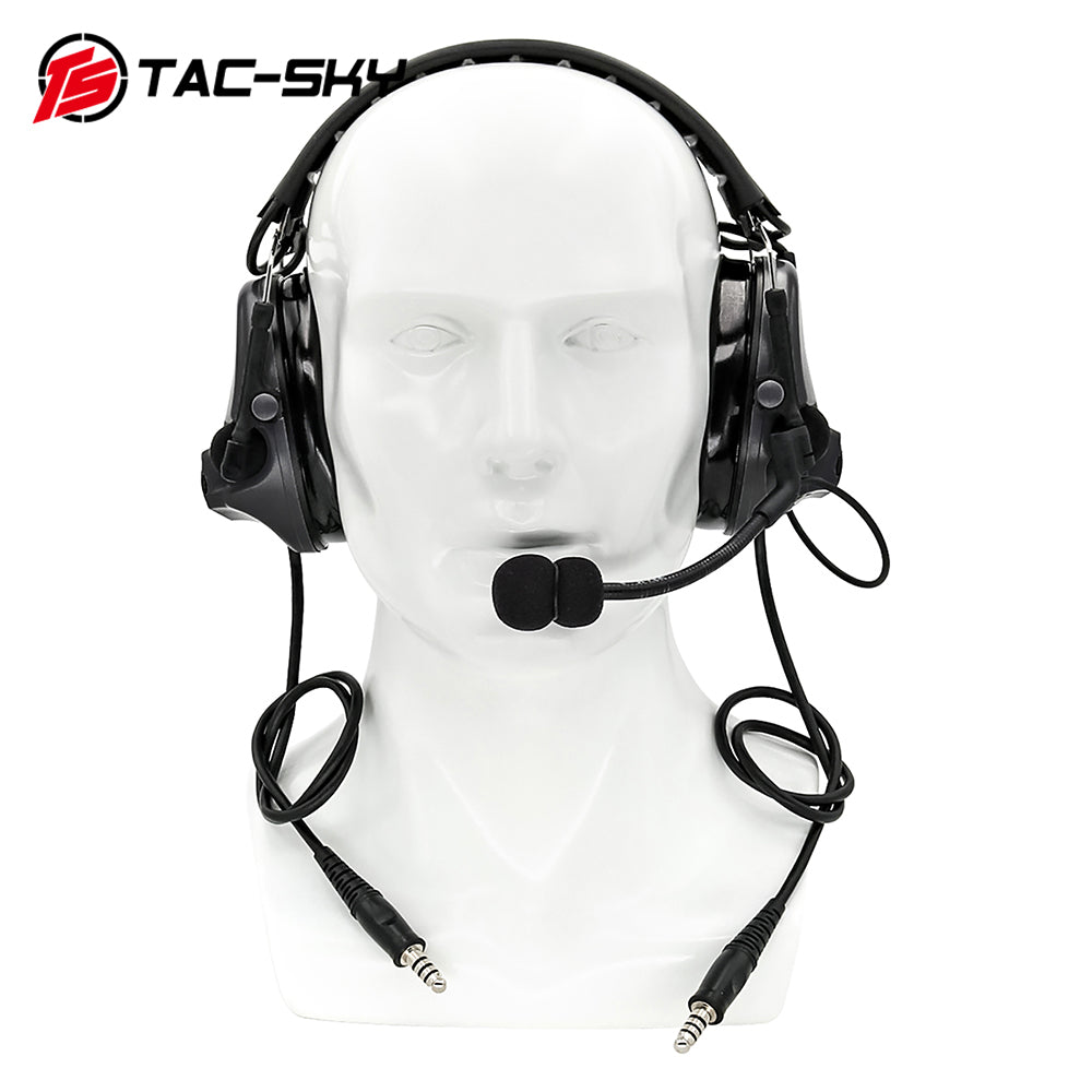TS TAC-SKY Dual Communication Headband Hearing Protection Silicone Earmuffs Electronic Tactical Noise Canceling Headset TSC3  + PTT