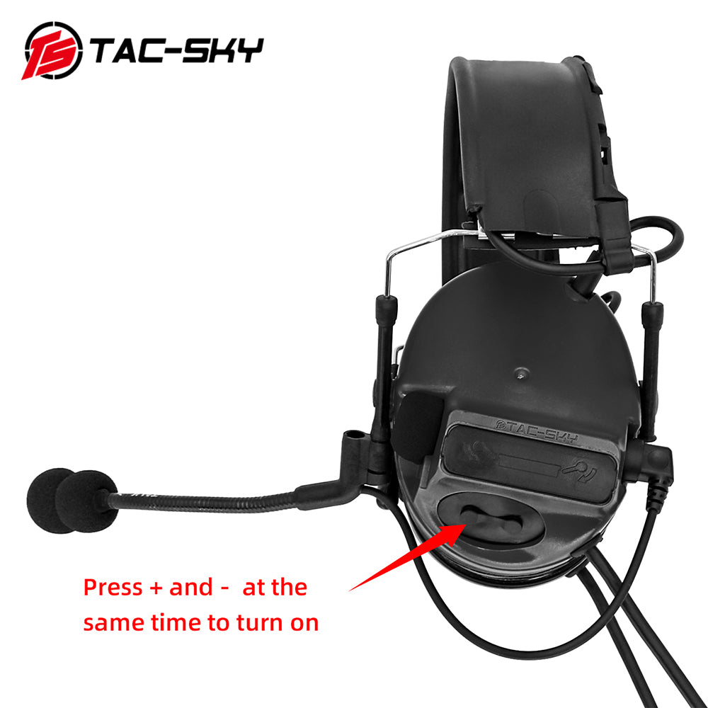 TS TAC-SKY Dual Communication Headband Hearing Protection Silicone Earmuffs Electronic Tactical Noise Canceling Headset TSC3  + PTT