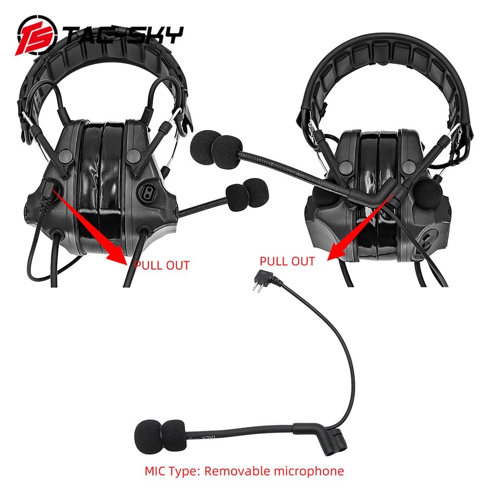 TS TAC-SKY Dual Communication Headband Hearing Protection Silicone Earmuffs Electronic Tactical Noise Canceling Headset TSC3  + PTT