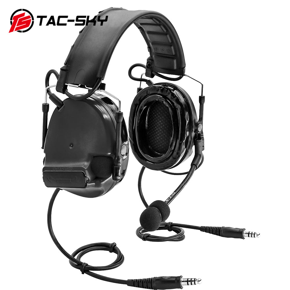 TS TAC-SKY Dual Communication Headband Hearing Protection Silicone Earmuffs Electronic Tactical Noise Canceling Headset TSC3  + PTT