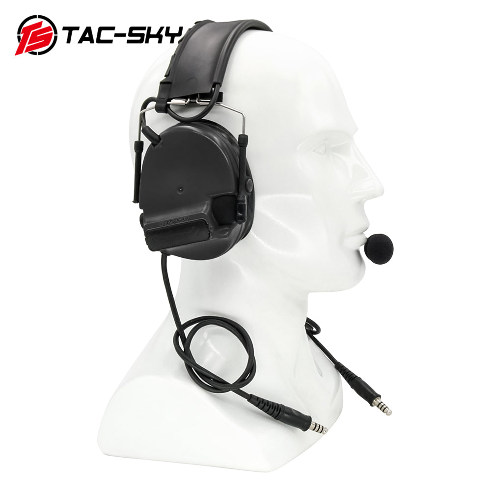 TS TAC-SKY Dual Communication Headband Hearing Protection Silicone Earmuffs Electronic Tactical Noise Canceling Headset TSC3  + PTT