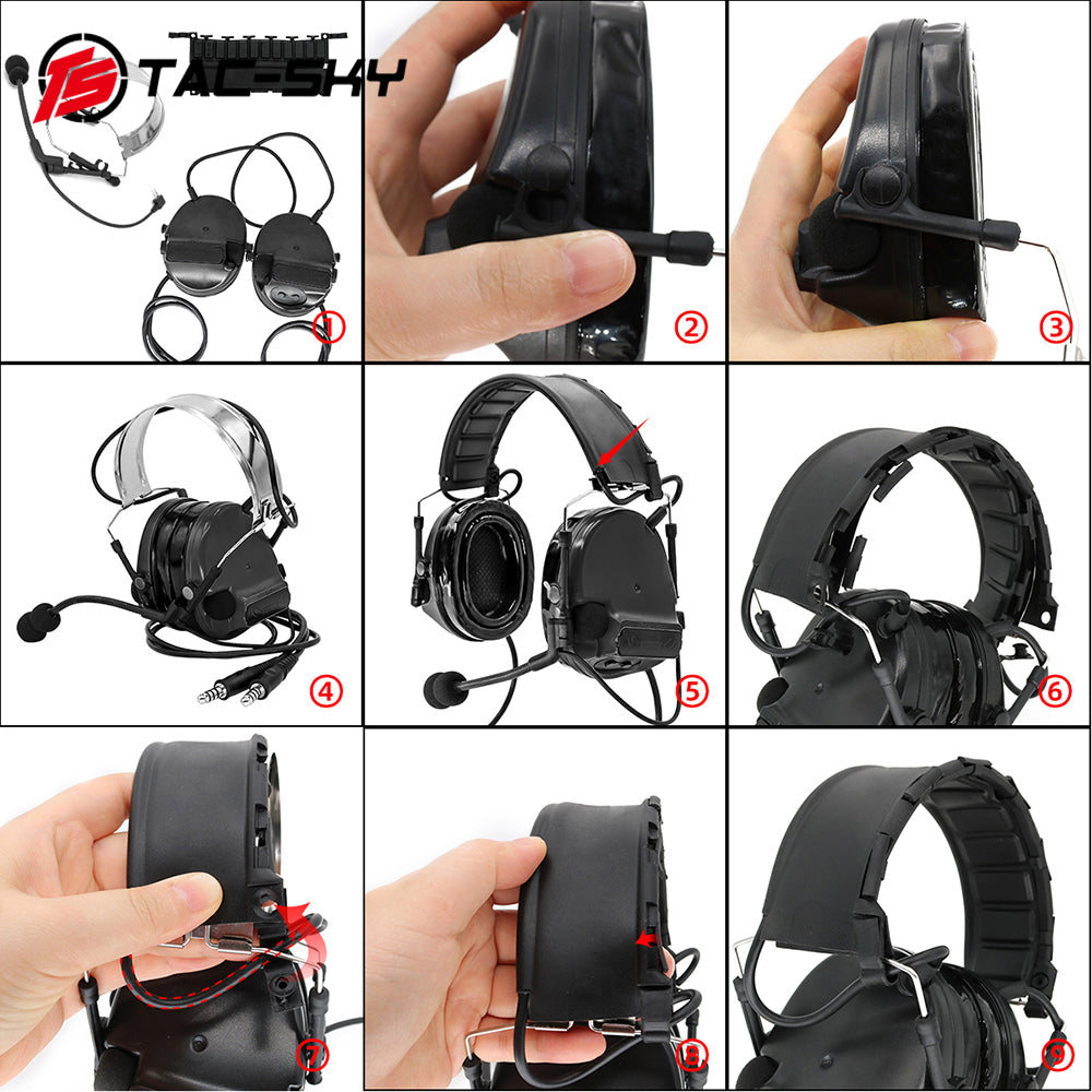 TS TAC-SKY Dual Communication Headband Hearing Protection Silicone Earmuffs Electronic Tactical Noise Canceling Headset TSC3  + PTT