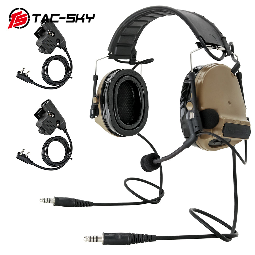 TS TAC-SKY Dual Communication Headband Hearing Protection Silicone Earmuffs Electronic Tactical Noise Canceling Headset TSC3  + PTT