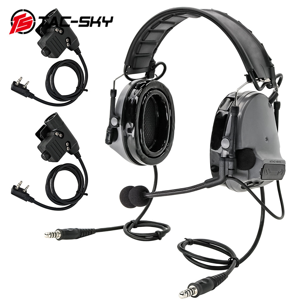 TS TAC-SKY Dual Communication Headband Hearing Protection Silicone Earmuffs Electronic Tactical Noise Canceling Headset TSC3  + PTT