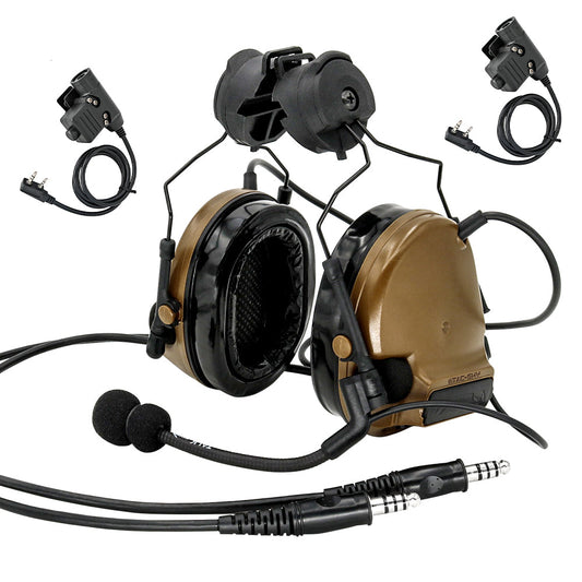 TS TAC-SKY ARC Rail Helmet Mounting Dual Communication Headband Hearing Protection Silicone Earmuffs Electronic Tactical Noise Canceling Headset TSC3 + PTT