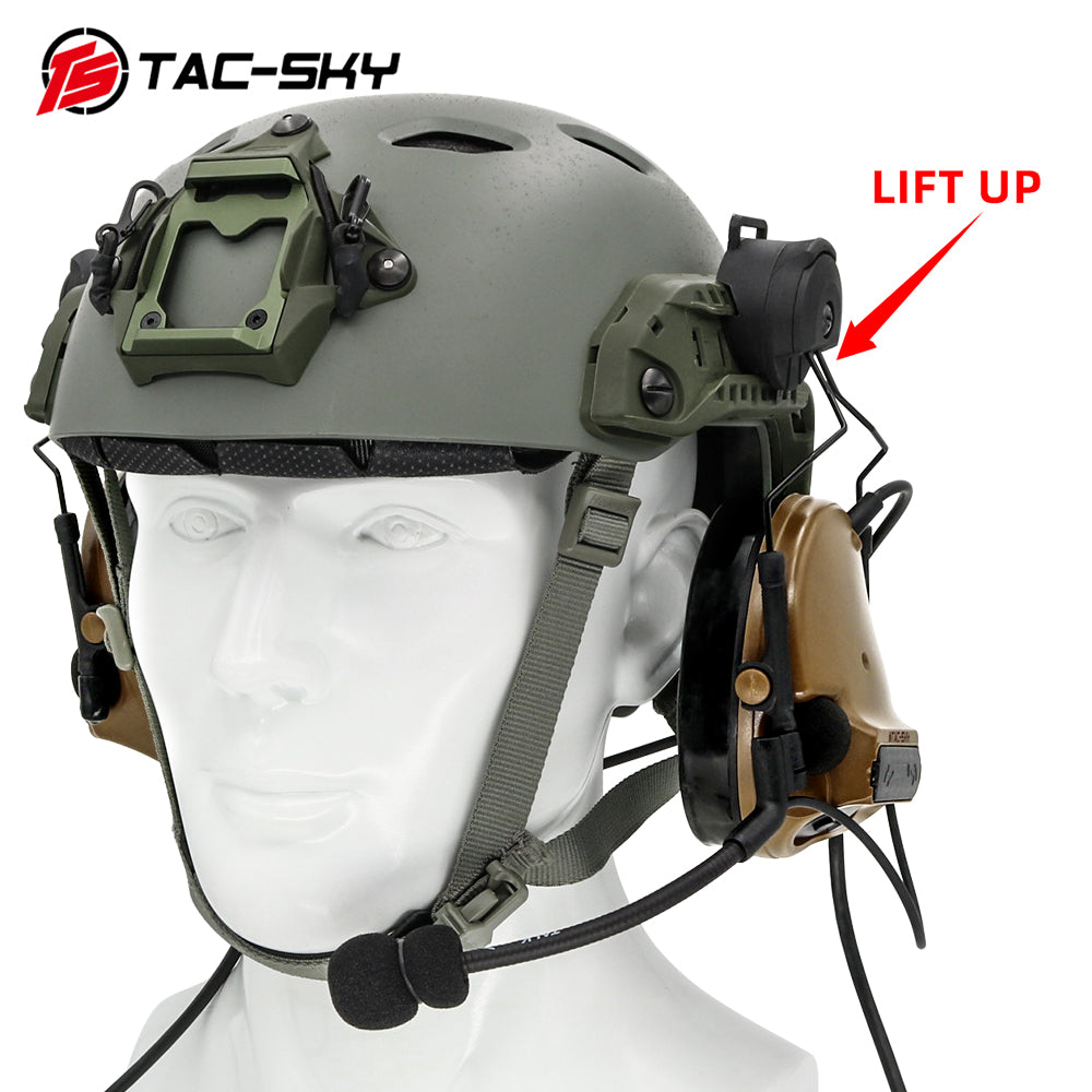 TS TAC-SKY ARC Rail Helmet Mounting Dual Communication Headband Hearing Protection Silicone Earmuffs Electronic Tactical Noise Canceling Headset TSC3  + PTT