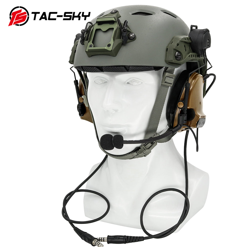 TS TAC-SKY ARC Rail Helmet Mounting Dual Communication Headband Hearing Protection Silicone Earmuffs Electronic Tactical Noise Canceling Headset TSC3  + PTT