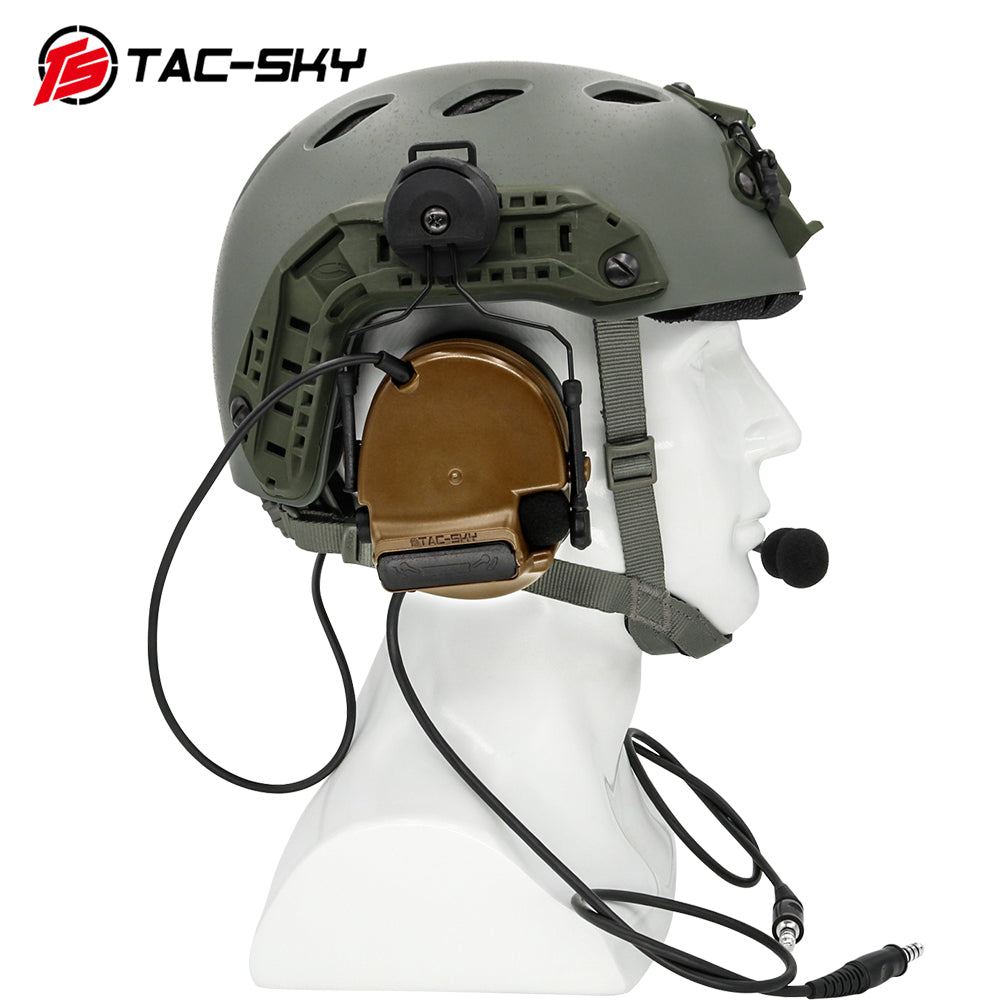 TS TAC-SKY ARC Rail Helmet Mounting Dual Communication Headband Hearing Protection Silicone Earmuffs Electronic Tactical Noise Canceling Headset TSC3  + PTT