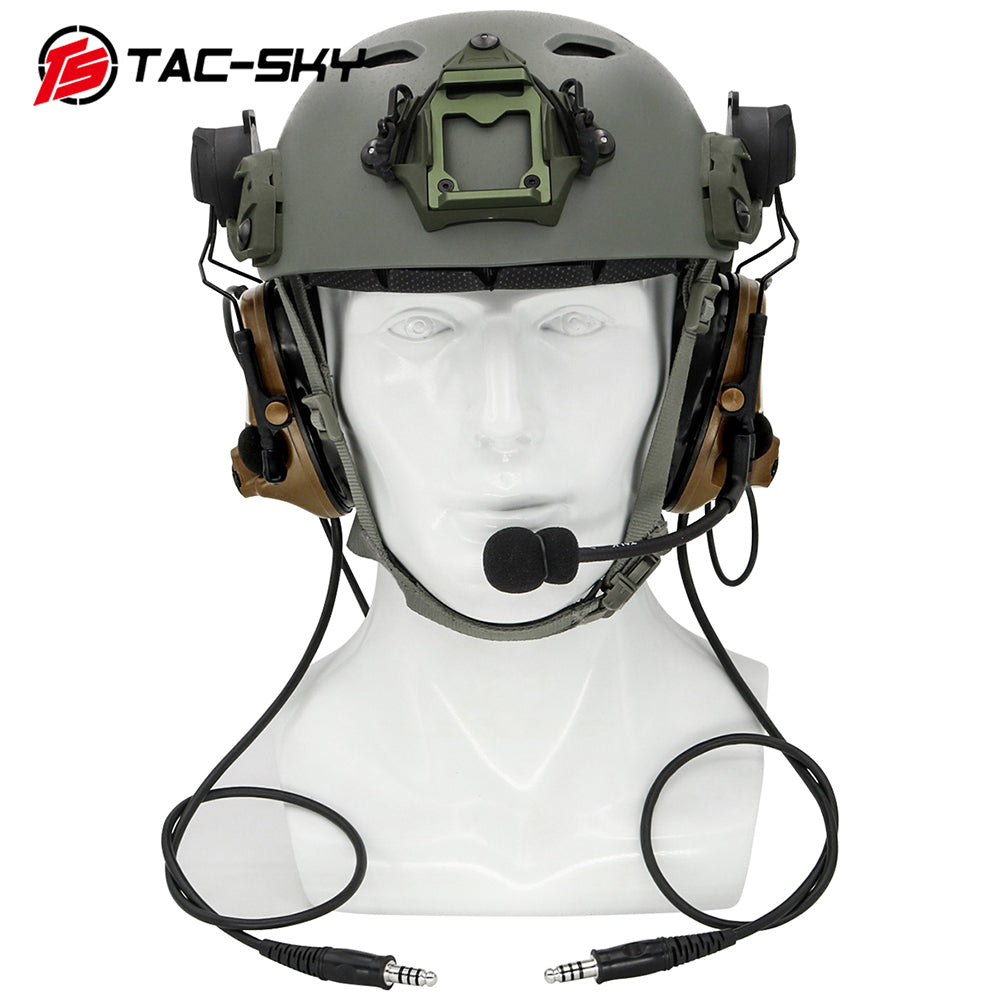 TS TAC-SKY ARC Rail Helmet Mounting Dual Communication Headband Hearing Protection Silicone Earmuffs Electronic Tactical Noise Canceling Headset TSC3  + PTT
