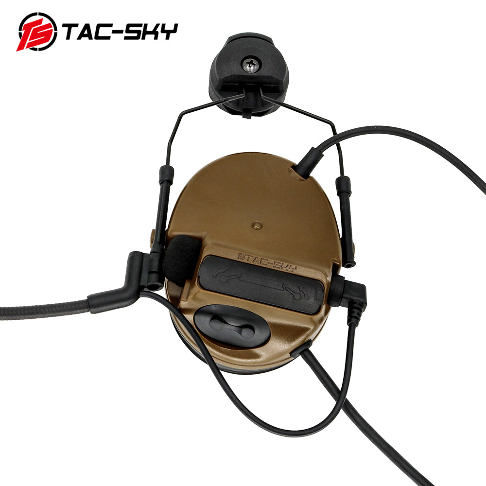 TS TAC-SKY ARC Rail Helmet Mounting Dual Communication Headband Hearing Protection Silicone Earmuffs Electronic Tactical Noise Canceling Headset TSC3  + PTT