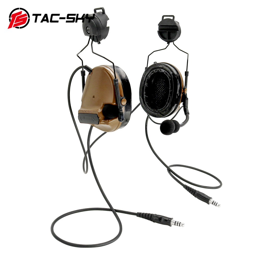 TS TAC-SKY ARC Rail Helmet Mounting Dual Communication Headband Hearing Protection Silicone Earmuffs Electronic Tactical Noise Canceling Headset TSC3  + PTT