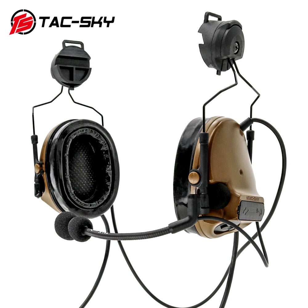 TS TAC-SKY ARC Rail Helmet Mounting Dual Communication Headband Hearing Protection Silicone Earmuffs Electronic Tactical Noise Canceling Headset TSC3  + PTT