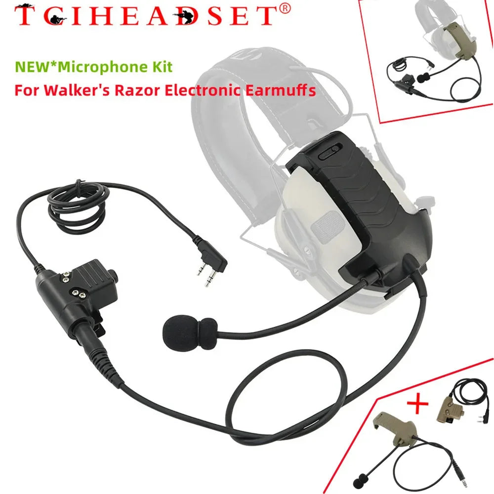 Tactical Headset Accessories Y-Line Kit Microphone for Walker Razor Electronic Earmuffs with PTT Ken for Baofeng