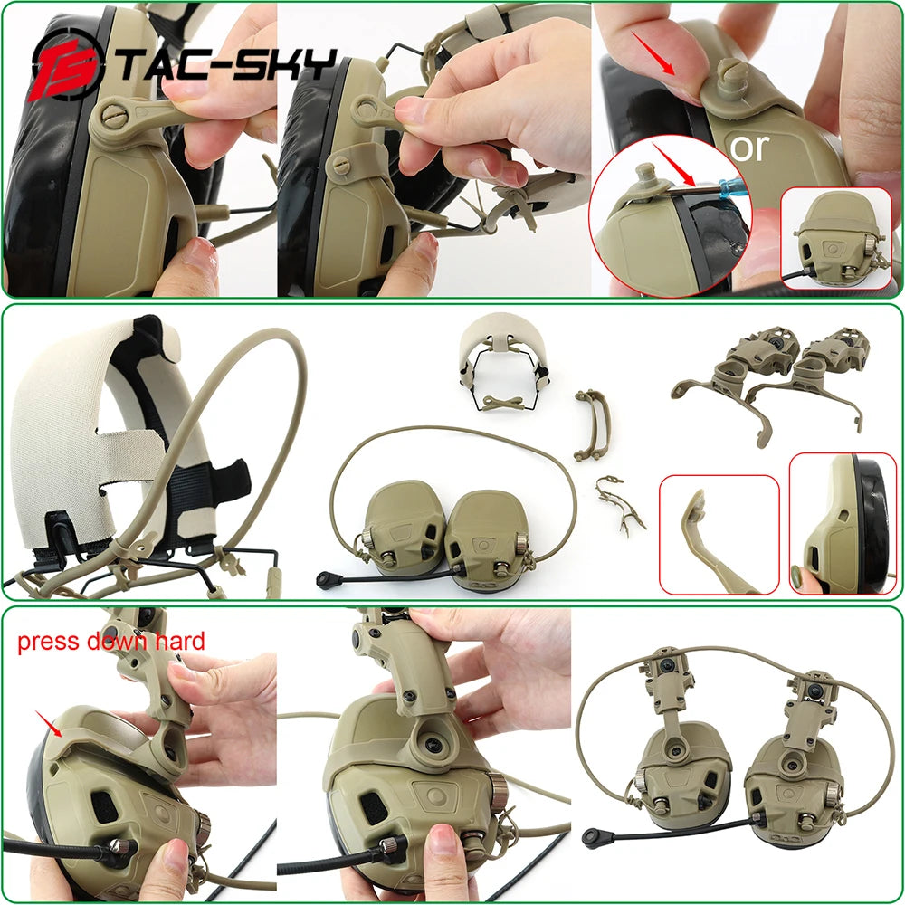 TAC-SKY Tactical Helmet ARC Rail Adapter Compatible AMP Headset Communication Noise Reduction AMP Headset