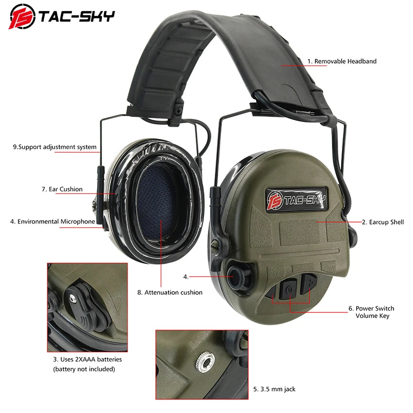 TAC-SKY Tactical Electronic Shooting Ear Muffs for SORDI Ultra IPSC Foldable Hearing Protection Headset