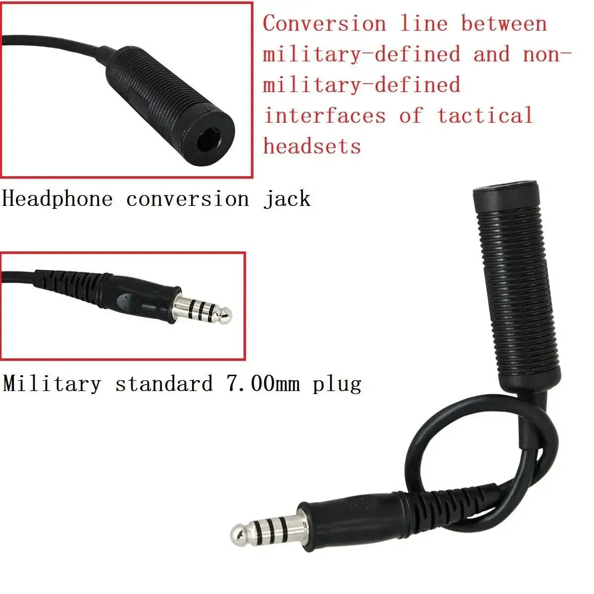 TAC-SKY Tactical Headset PTT Adapter Cable, Military-Grade 7.0 mm Plug for  U-174 NATO/Military-to-Civilian Cable Plugs