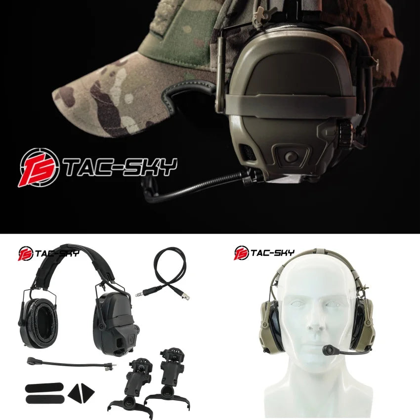 TAC-SKY Tactical Headset AMP Tactical Communication Noise-Canceling Earphones with ARC Rail Helmet Mount Adapter