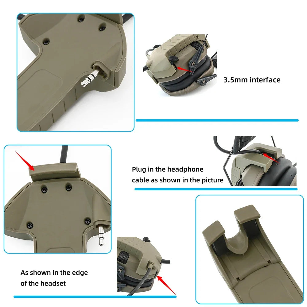 Tactical Headset Accessories Y-Line Kit Microphone for Walker Razor Electronic Earmuffs with PTT Ken for Baofeng