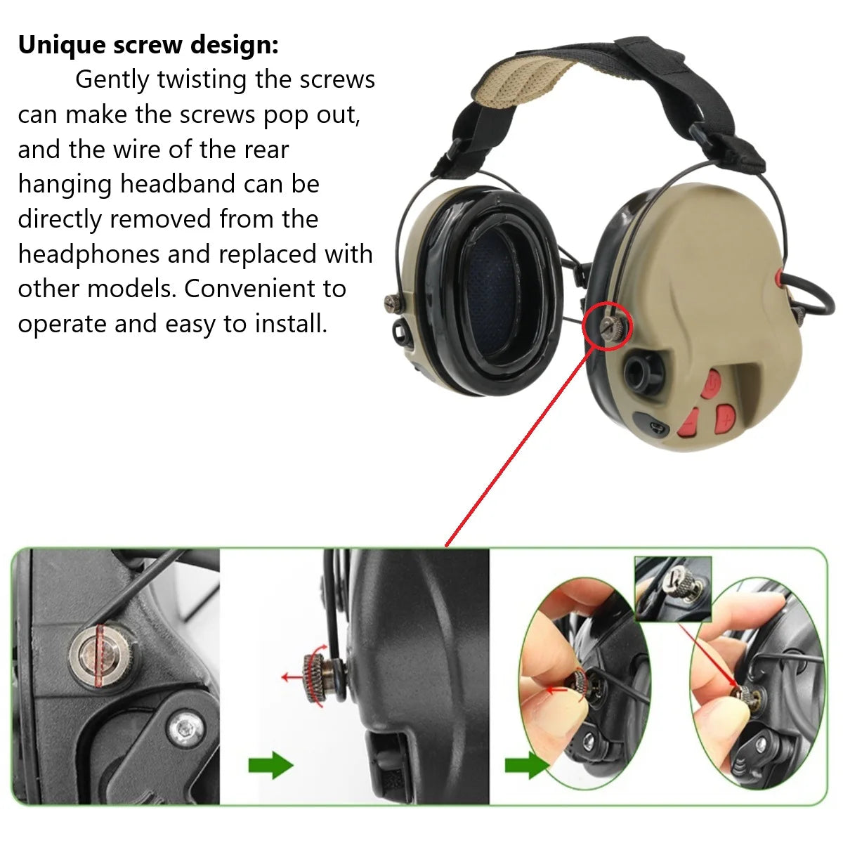 TAC-SKY Tactical Electronic Hearing Protection H300B Rear-Mounted Noise-Canceling  Shooting Earmuffs Headset