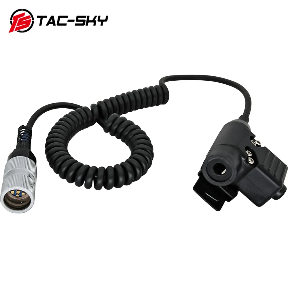 TAC-SKY Tactical U94 Coiled Cable PTT 6 Pin Push To Talk Adapter for AN/PRC152 AN/PRC148 Radio