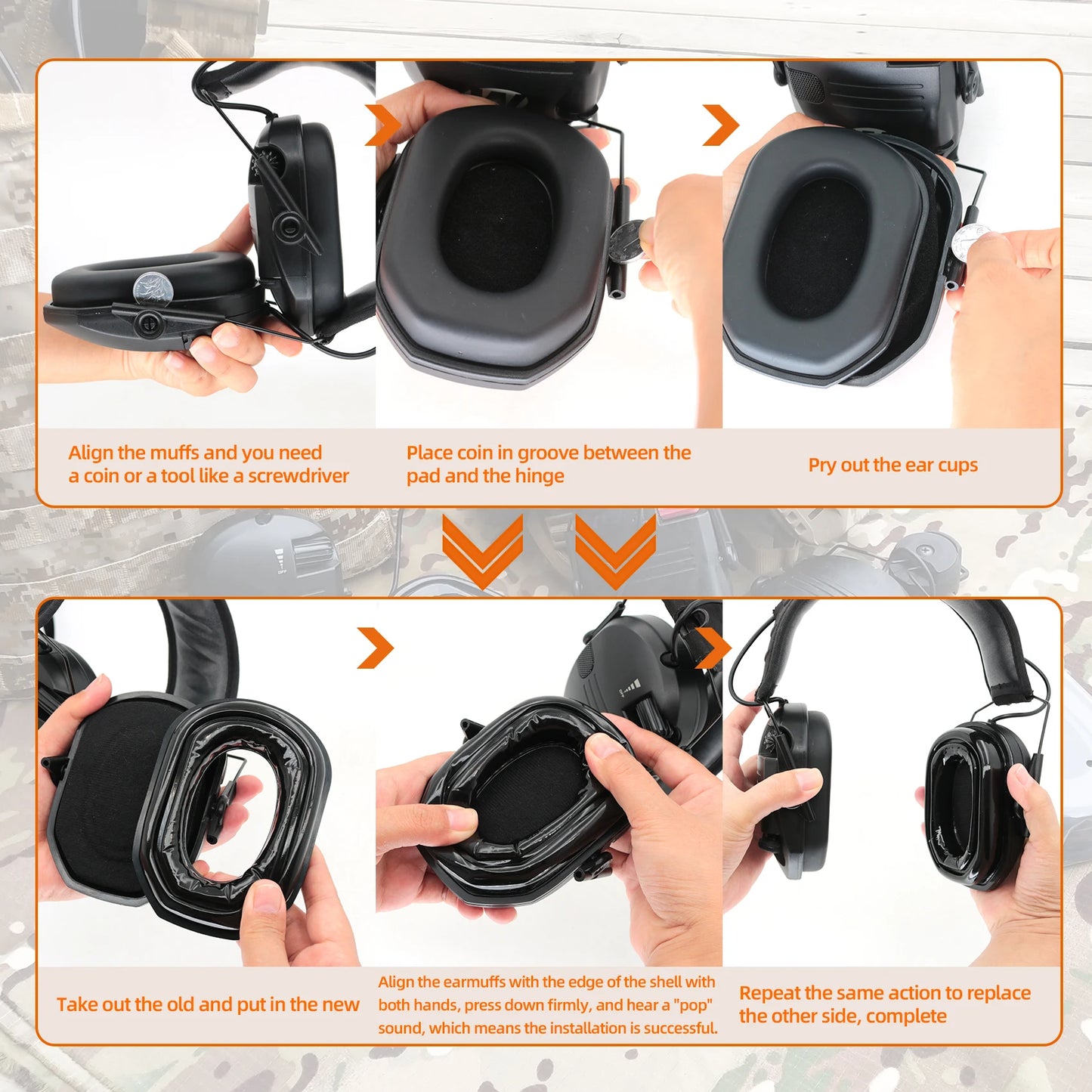 Tactical Noise-Canceling Gel Ear Pads, for Walkers Razor electronic hearing protection headphones