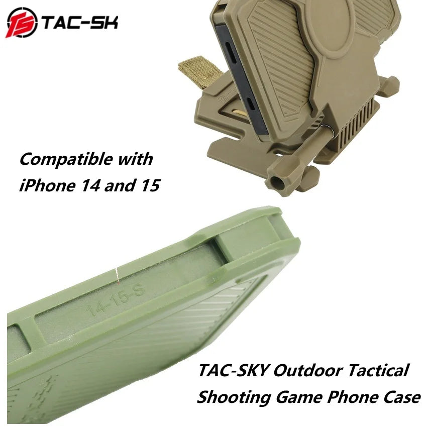 TAC-SKY Tactical Outdoor Shooting Game Phone Case Compatible with MOLLE Vest Mounting, Fits IPhone 14 and 15