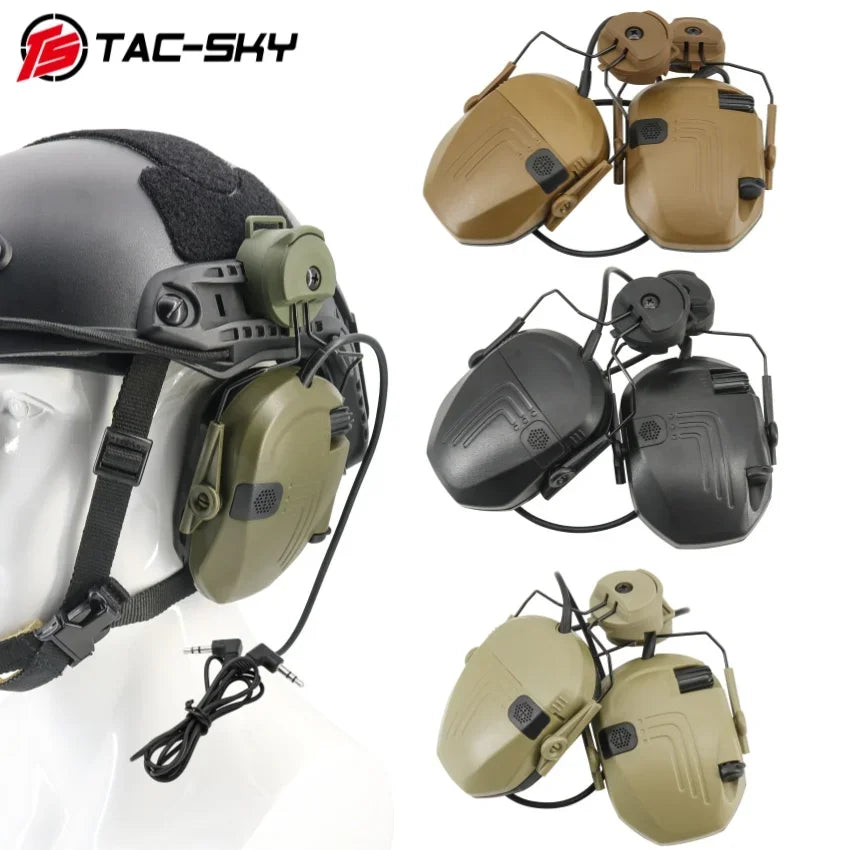 TAC-SKY Tactical Head-Mounted Shooting Noise-Canceling Ear Muffs Compatible with FAST Helmets  ARC Rails