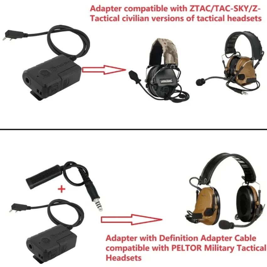 TAC-SKY Tactical Military Bluetooth PTT Adapter with Kenwood Plug for Comta Headsets and Baofeng Two-Way Radios