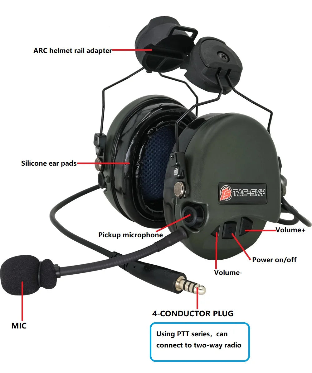 TAC-SKY Tactical for TCI LIBERATOR Headset ARC OPS-CORE Helmet Track Bracket Version Hunting Sports Hearing Protection