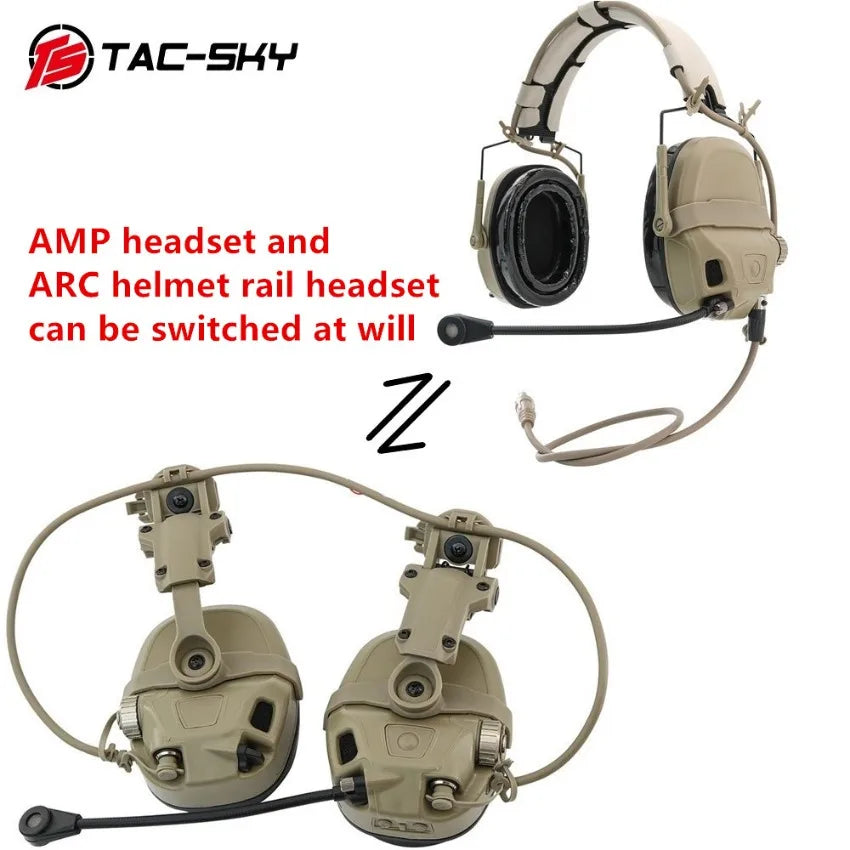 TAC-SKY Tactical ARC Rail-Mounted Single-Channel AMP Communication Headset, Suitable for Hunting and air Shooting