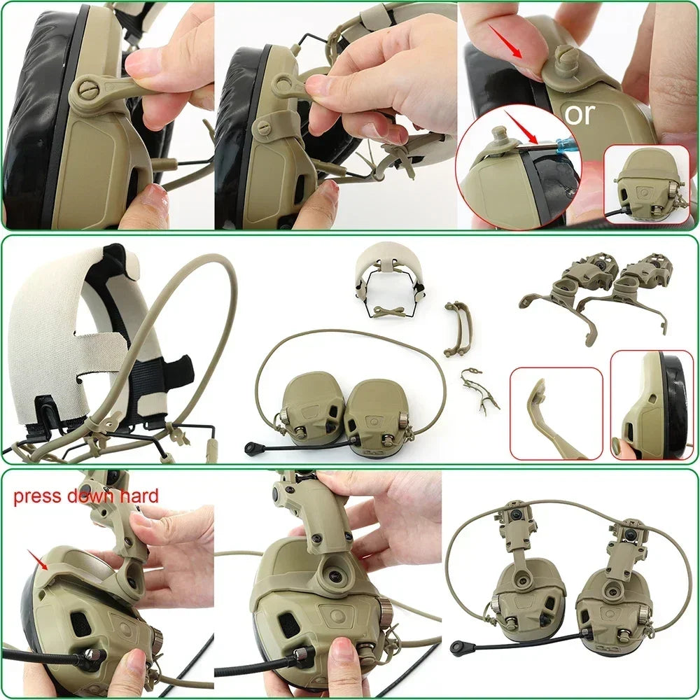 TAC-SKY Tactical Headset AMP Tactical Communication Noise-Canceling Earphones with ARC Rail Helmet Mount Adapter