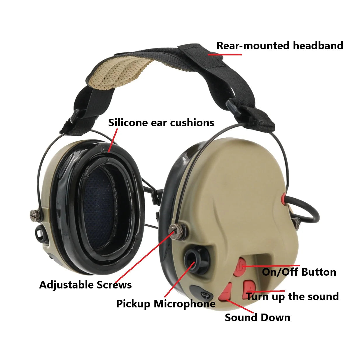 TAC-SKY Tactical Electronic Hearing Protection H300B Rear-Mounted Noise-Canceling  Shooting Earmuffs Headset