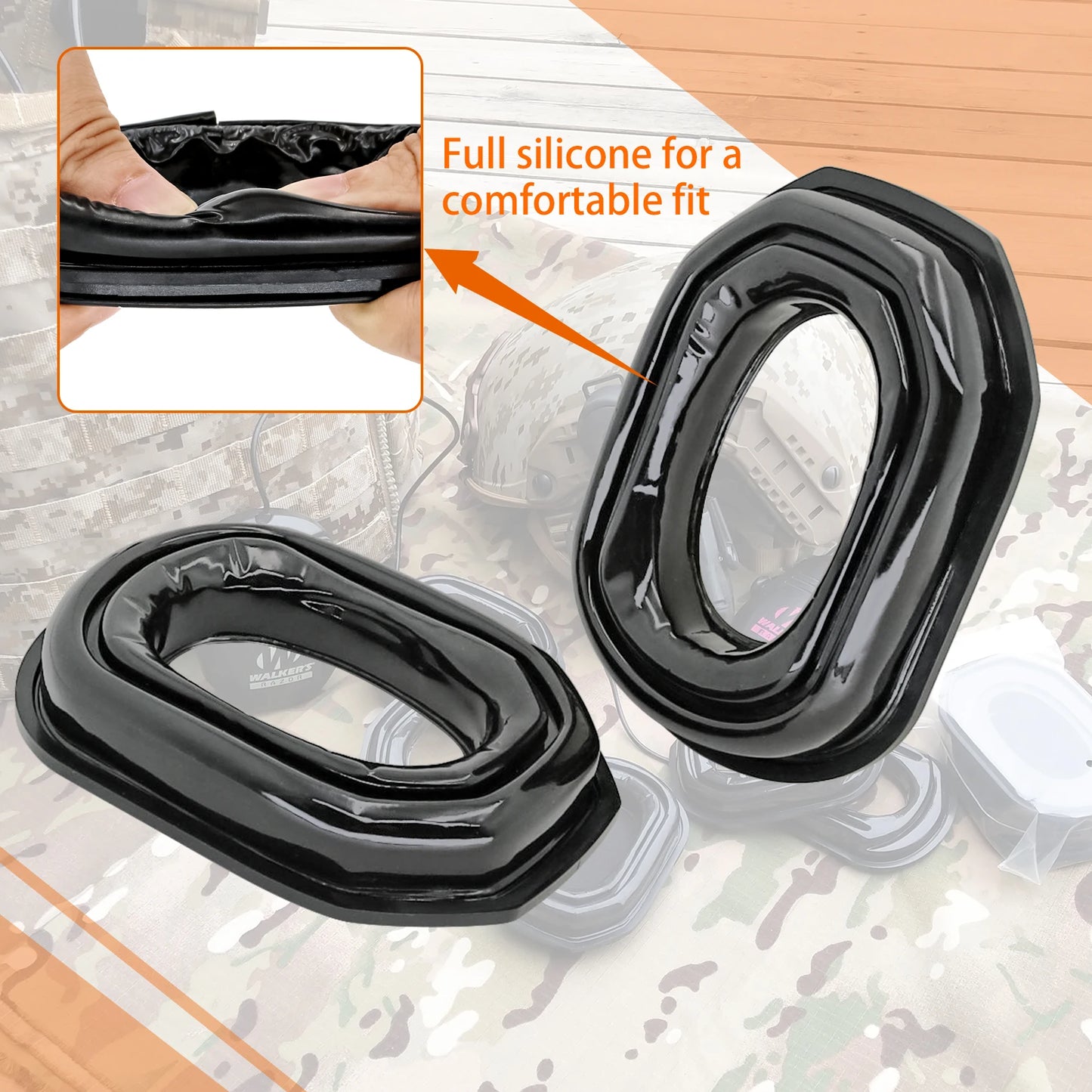 Tactical Noise-Canceling Gel Ear Pads, for Walkers Razor electronic hearing protection headphones