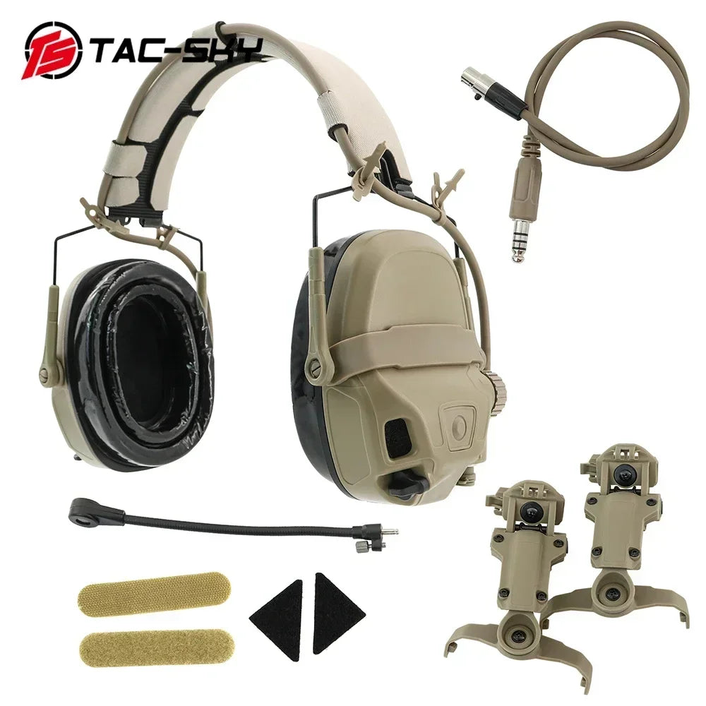 TAC-SKY Tactical Headset AMP Tactical Communication Noise-Canceling Earphones with ARC Rail Helmet Mount Adapter