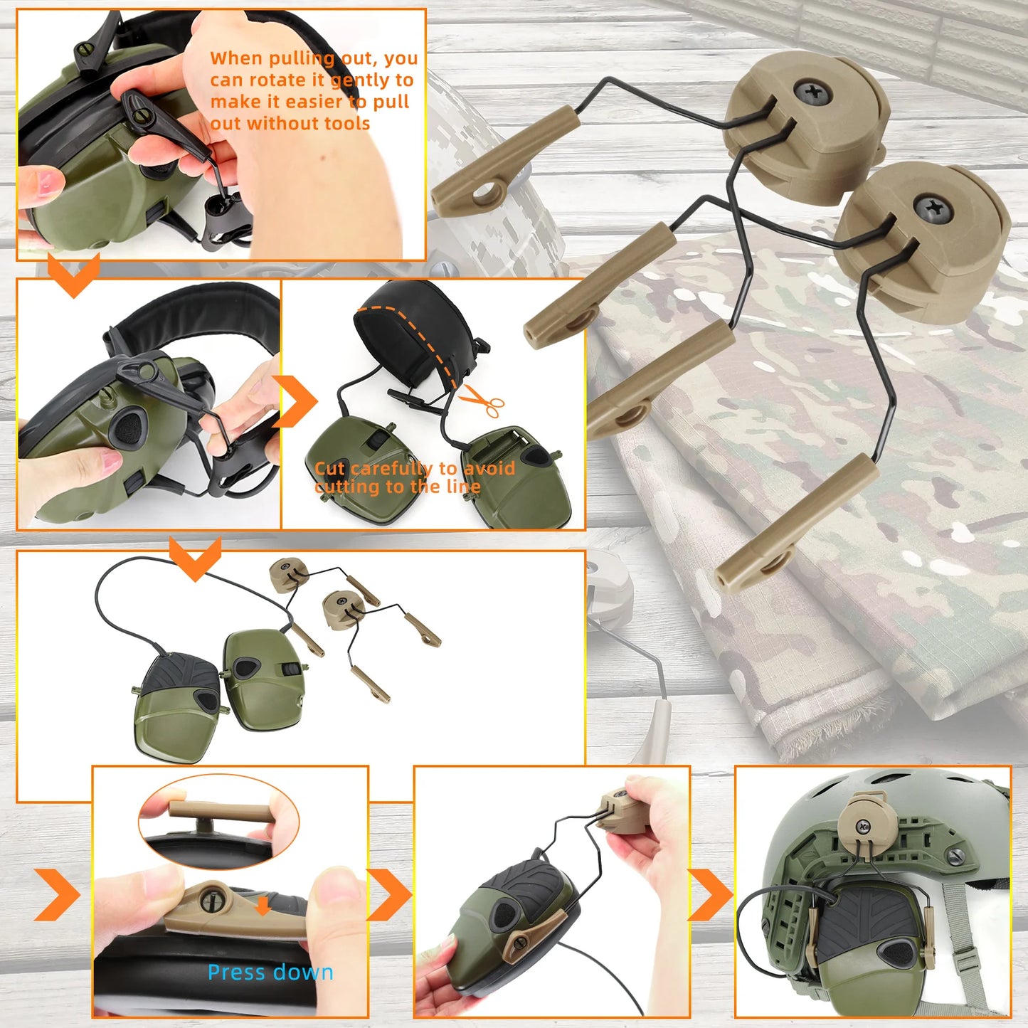 Tactical Headset Mount for Howard Leight Impact Sport Shooting Headsets for ARC OPS-CORE Helmet Rail Adapters