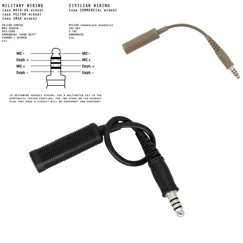 TAC-SKY Tactical Headset PTT Adapter Cable, Military-Grade 7.0 mm Plug for  U-174 NATO/Military-to-Civilian Cable Plugs