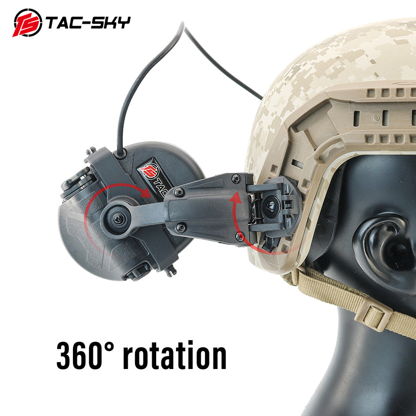 TS TAC-SKY ARC Rail Helmet Mounting Active Noise Cancelling Tactical Headset T201 Silicone Earmuffs + PTT