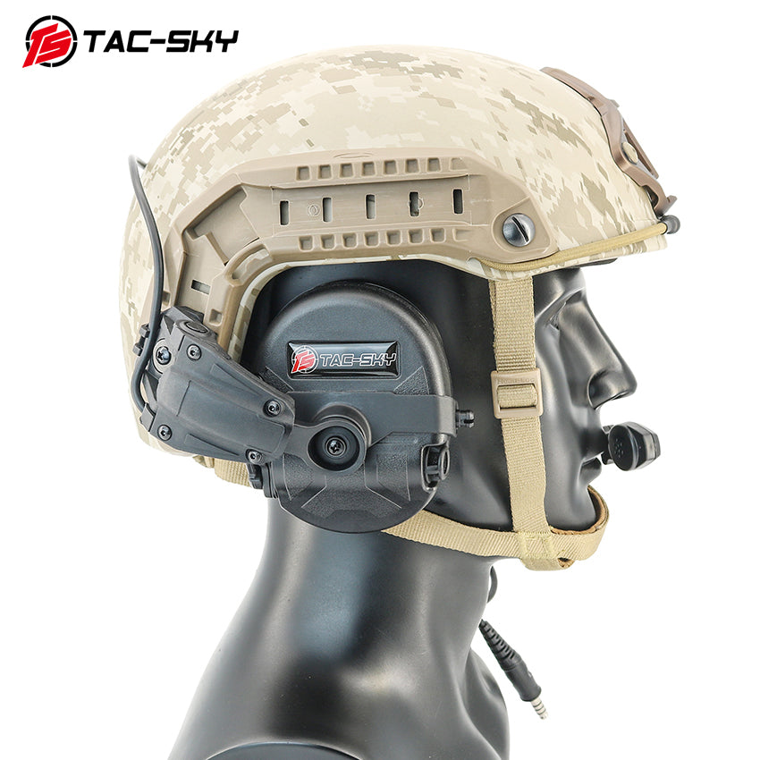 TS TAC-SKY ARC Rail Helmet Mounting Active Noise Cancelling Tactical Headset T201 Silicone Earmuffs + PTT