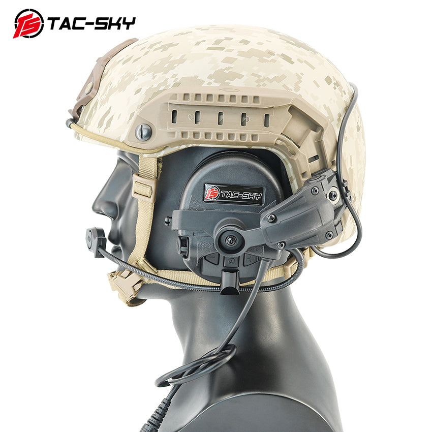 TS TAC-SKY ARC Rail Helmet Mounting Active Noise Cancelling Tactical Headset T201 Silicone Earmuffs + PTT