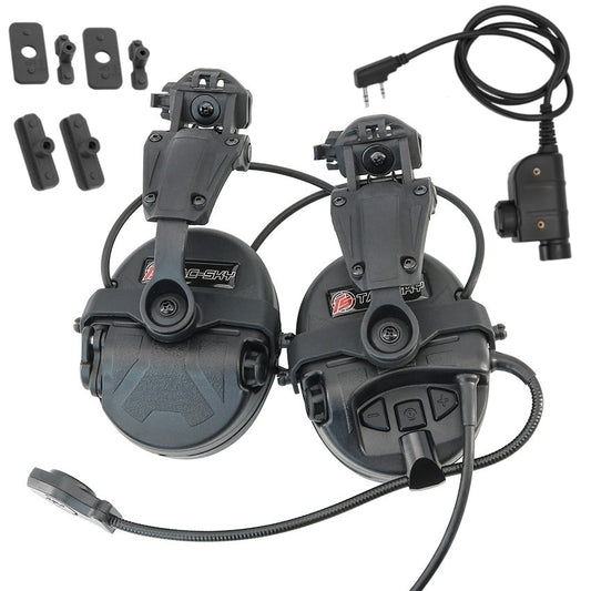 TS TAC-SKY ARC Rail Helmet Mounting Active Noise Cancelling Tactical Headset T201 Silicone Earmuffs + PTT