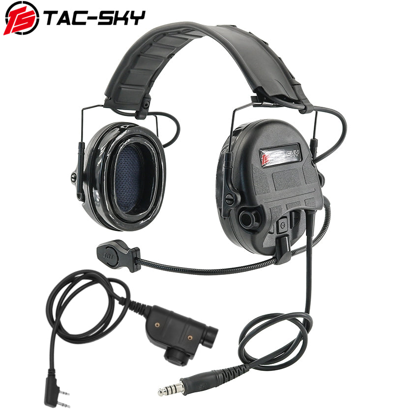 TS TAC-SKY Hearing Protection New Headband Electronic Tactical Headset T201 Active Noise Reduction Silicone Earmuffs Ear Pad + PTT