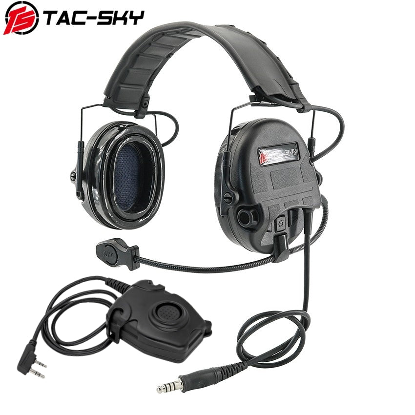 TS TAC-SKY Hearing Protection New Headband Electronic Tactical Headset T201 Active Noise Reduction Silicone Earmuffs + PTT