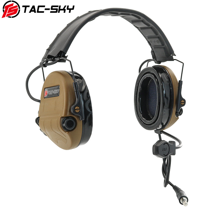 TS TAC-SKY Hearing Protection New Headband Electronic Tactical Headset T201 Active Noise Reduction Silicone Earmuffs + V2 PTT