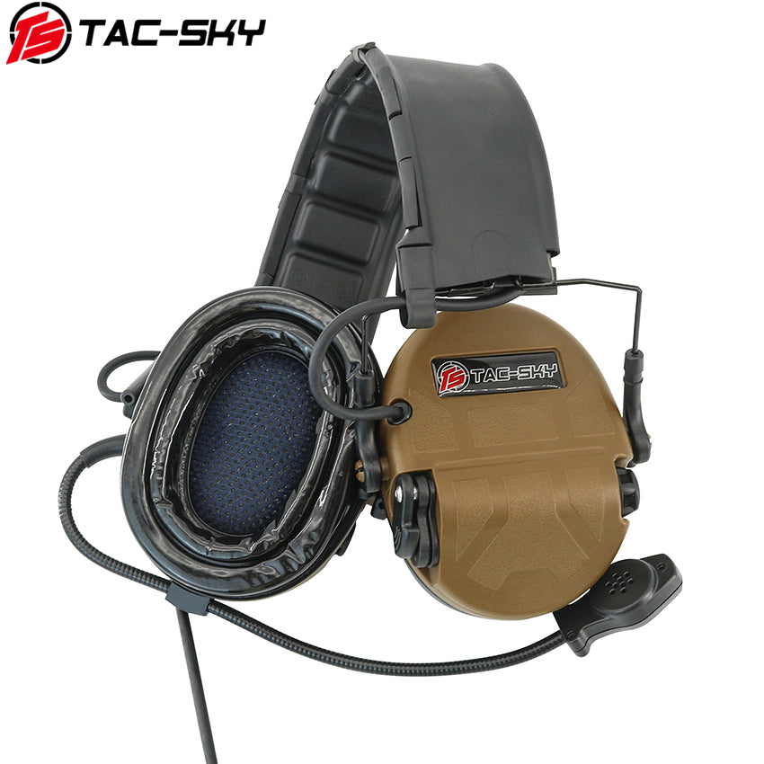 TS TAC-SKY Hearing Protection New Headband Electronic Tactical Headset T201 Active Noise Reduction Silicone Earmuffs Ear Pad + PTT