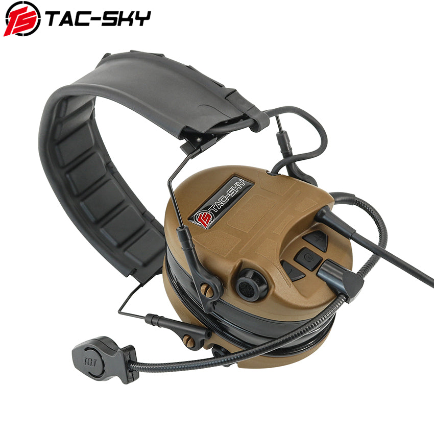 TS TAC-SKY Hearing Protection New Headband Electronic Tactical Headset T201 Active Noise Reduction Silicone Earmuffs + V2 PTT