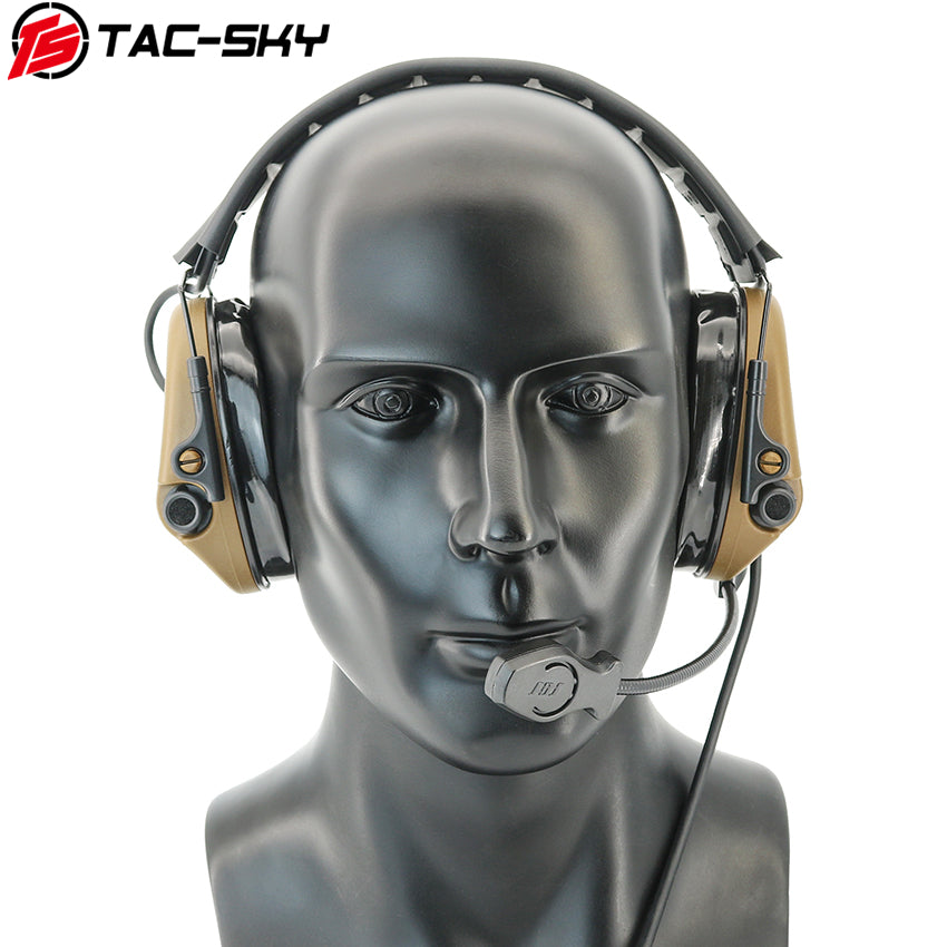 TS TAC-SKY Hearing Protection New Headband Electronic Tactical Headset T201 Active Noise Reduction Silicone Earmuffs + V2 PTT