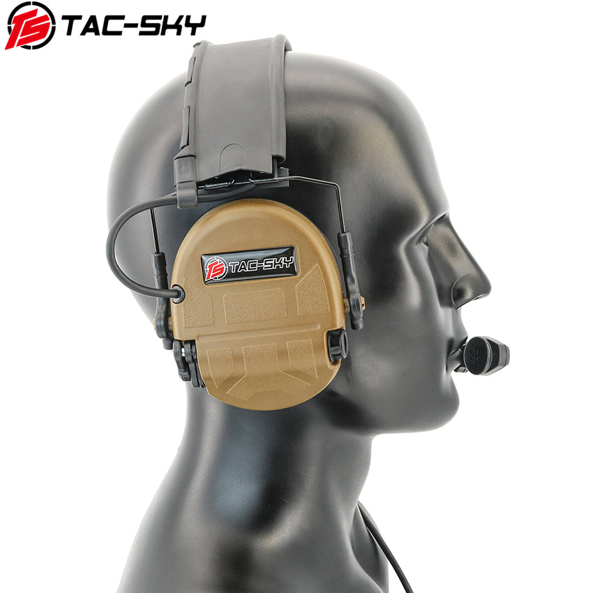 TS TAC-SKY Hearing Protection New Headband Electronic Tactical Headset T201 Active Noise Reduction Silicone Earmuffs Ear Pad + PTT