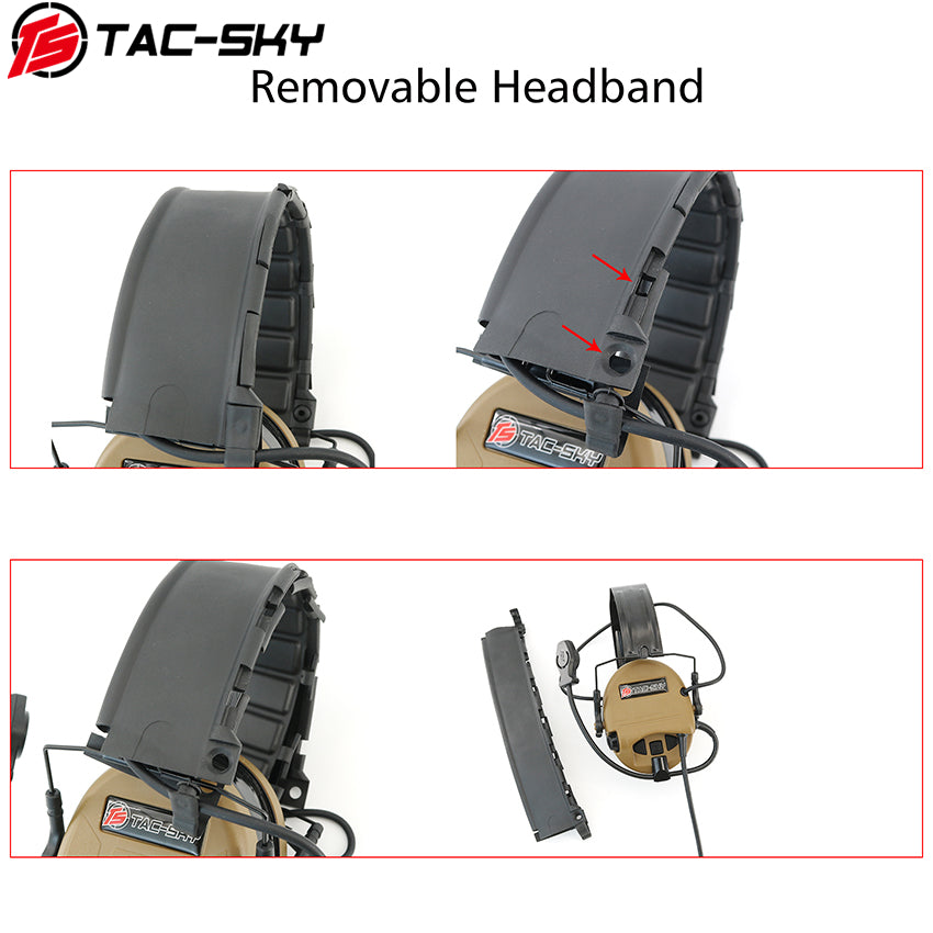 TS TAC-SKY Hearing Protection New Headband Electronic Tactical Headset T201 Active Noise Reduction Silicone Earmuffs Ear Pad + PTT
