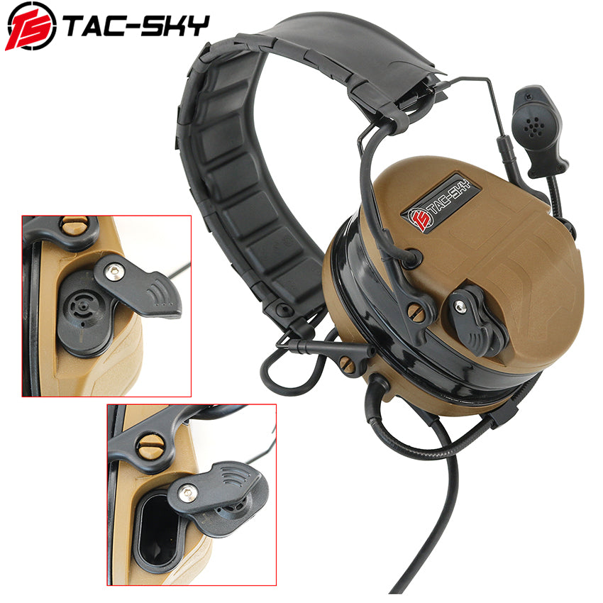 TS TAC-SKY Hearing Protection New Headband Electronic Tactical Headset T201 Active Noise Reduction Silicone Earmuffs + PTT