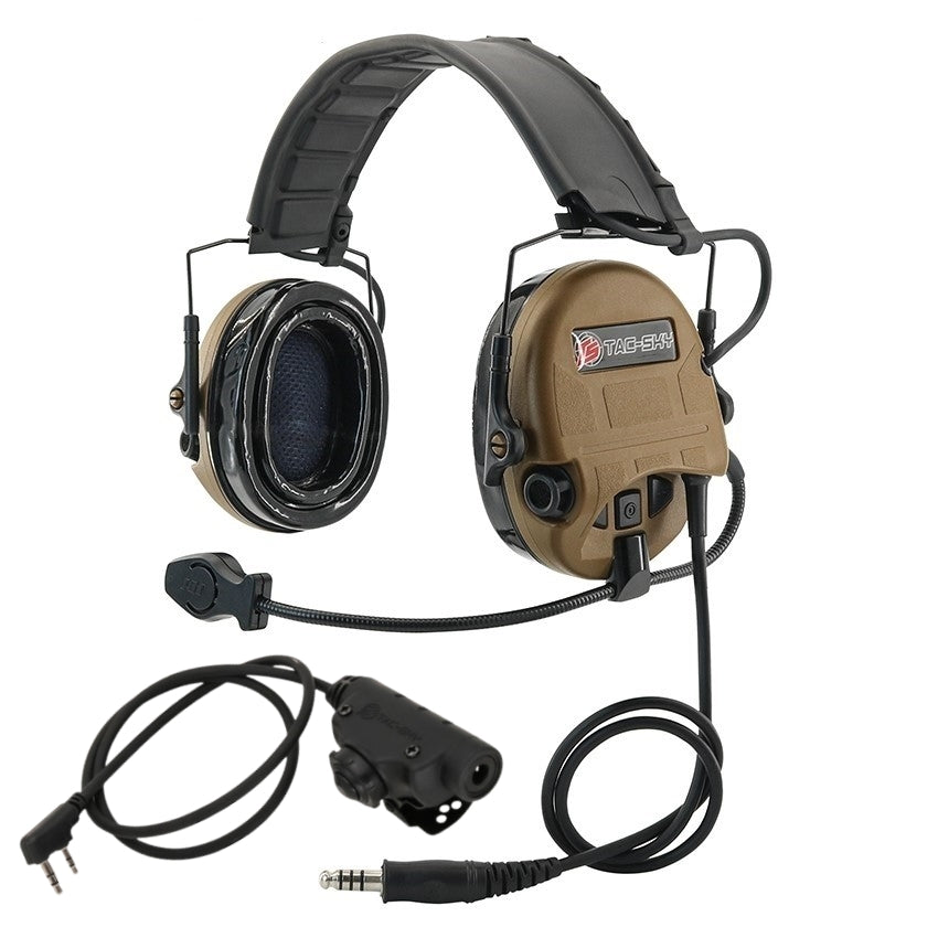 TS TAC-SKY Hearing Protection New Headband Electronic Tactical Headset T201 Active Noise Reduction Silicone Earmuffs + V2 PTT
